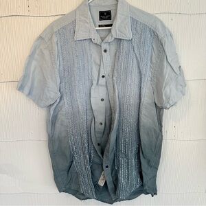 Marc Ecko XXL Cotton Linen Ombré Blue Mens Casual Button Down Shirt Short Sleeve